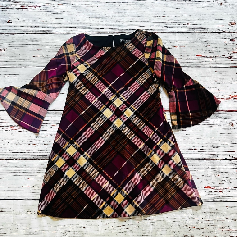 Jessica Howard Multicolor Plaid Bell Sleeve Dress